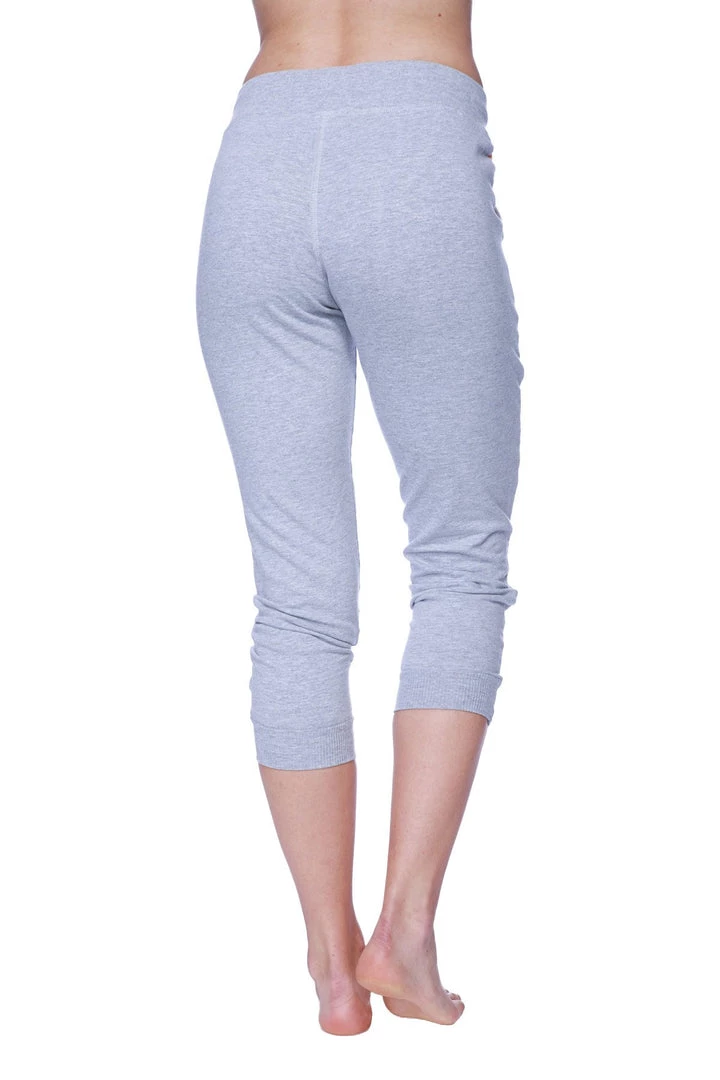 4-rth Women's 3/4 Cuffed Capri Yoga Pant (Heather Grey W/Orange)