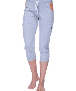 4-rth Women's 3/4 Cuffed Capri Yoga Pant (Heather Grey W/Orange)
