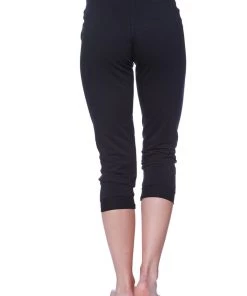 4-rth Women's 3/4 Cuffed Capri Yoga Pant (Solid Black)