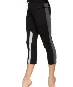 4-rth Women's 4/5 Length Zipper Pocket Capri Yoga Pant (Black W/Charcoal & Grey)