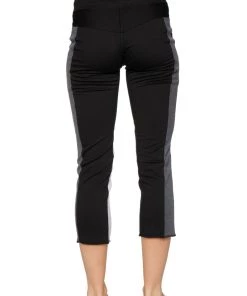 4-rth Women's 4/5 Length Zipper Pocket Capri Yoga Pant (Black W/Charcoal & Grey)