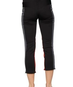 4-rth Women's 4/5 Length Zipper Pocket Capri Yoga Pant (Black W/Charcoal & Red)