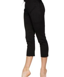 4-rth Women's 4/5 Length Zipper Pocket Capri Yoga Pant (Black)