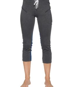 4-rth Women's 4/5 Length Zipper Pocket Capri Yoga Pant (Charcoal W/Black & Blue)