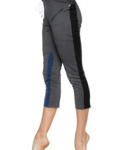 4-rth Women's 4/5 Length Zipper Pocket Capri Yoga Pant (Charcoal W/Black & Blue)