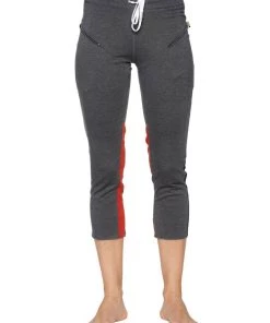 4-rth Women's 4/5 Length Zipper Pocket Capri Yoga Pant (Charcoal W/Black & Red)
