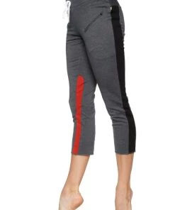 4-rth Women's 4/5 Length Zipper Pocket Capri Yoga Pant (Charcoal W/Black & Red)