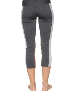 4-rth Women's 4/5 Length Zipper Pocket Capri Yoga Pant (Charcoal W/Grey & Orange)