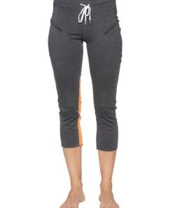 4-rth Women's 4/5 Length Zipper Pocket Capri Yoga Pant (Charcoal W/Grey & Orange)