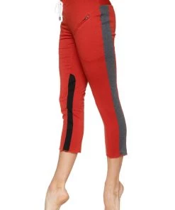 4-rth Women's 4/5 Length Zipper Pocket Capri Yoga Pant (Cinnabar W/Charcoal & Black)