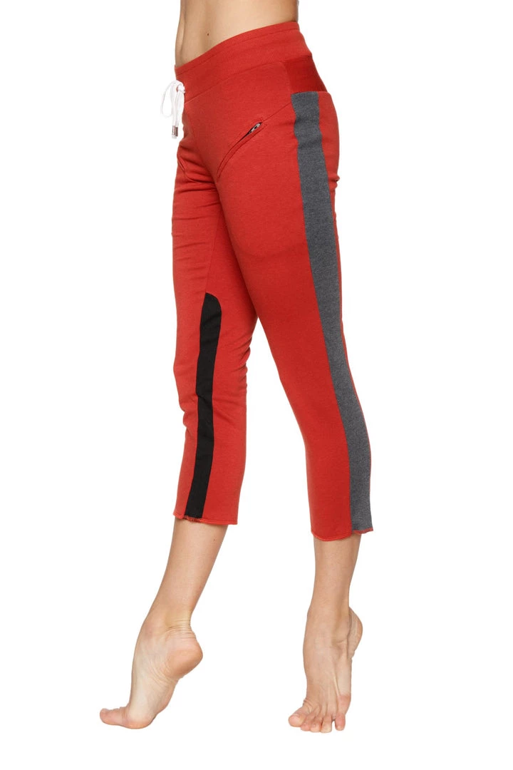 4-rth Women's 4/5 Length Zipper Pocket Capri Yoga Pant (Cinnabar W/Charcoal & Black)