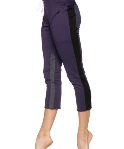 4-rth Women's 4/5 Length Zipper Pocket Capri Yoga Pant (Eggplant W/Black & Charcoal)