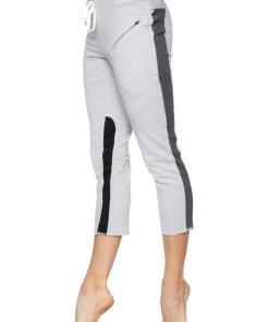 4-rth Women's 4/5 Length Zipper Pocket Capri Yoga Pant (Grey W/Charcoal & Black)