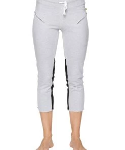 4-rth Women's 4/5 Length Zipper Pocket Capri Yoga Pant (Grey W/Charcoal & Black)