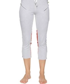 4-rth Women's 4/5 Length Zipper Pocket Capri Yoga Pant (Grey W/Charcoal & Red)