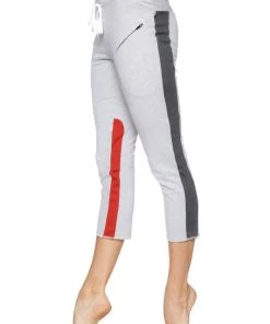 4-rth Women's 4/5 Length Zipper Pocket Capri Yoga Pant (Grey W/Charcoal & Red)