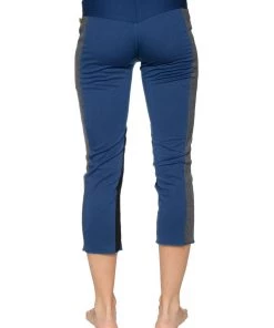 4-rth Women's 4/5 Length Zipper Pocket Capri Yoga Pant (Royal W/Charcoal & Black)