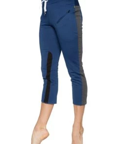 4-rth Women's 4/5 Length Zipper Pocket Capri Yoga Pant (Royal W/Charcoal & Black)