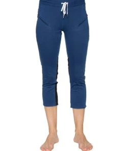 4-rth Women's 4/5 Length Zipper Pocket Capri Yoga Pant (Royal W/Charcoal & Black)
