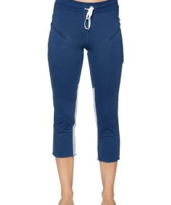 4-rth Women's 4/5 Length Zipper Pocket Capri Yoga Pant (Royal W/Orange & Grey)