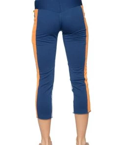 4-rth Women's 4/5 Length Zipper Pocket Capri Yoga Pant (Royal W/Orange & Grey)