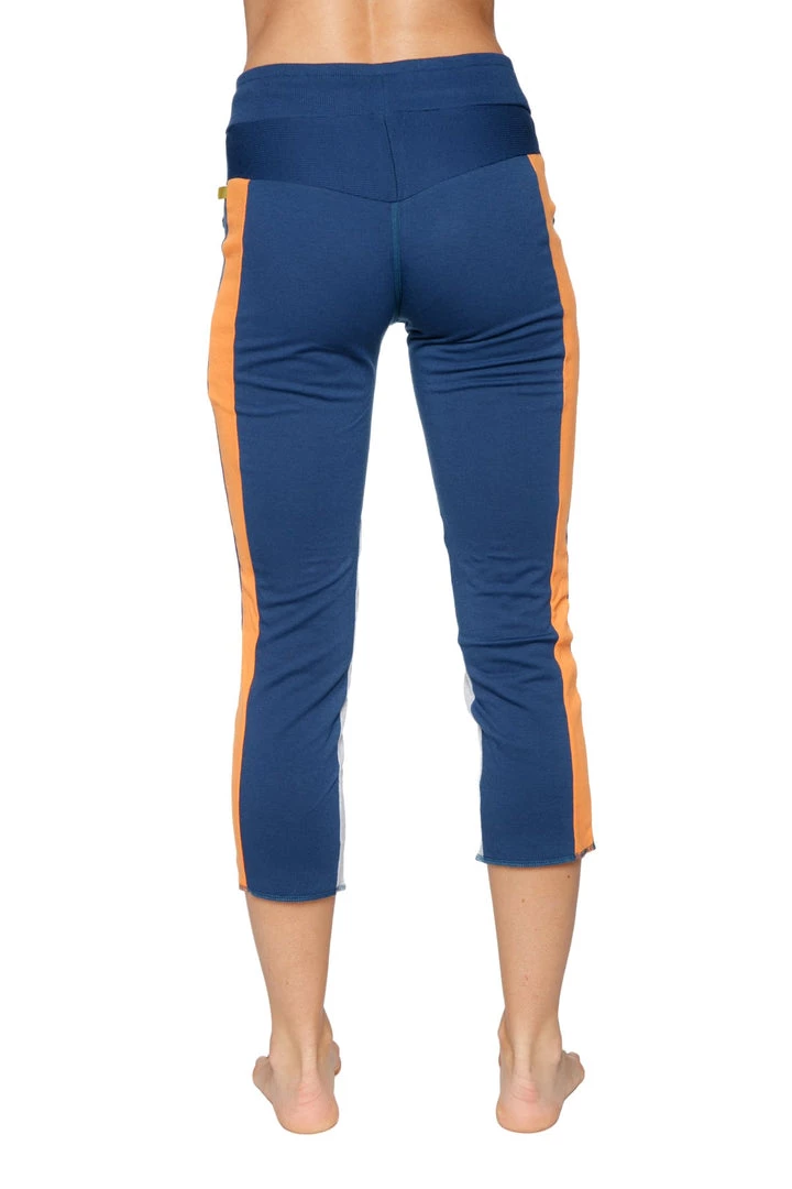 4-rth Women's 4/5 Length Zipper Pocket Capri Yoga Pant (Royal W/Orange & Grey)