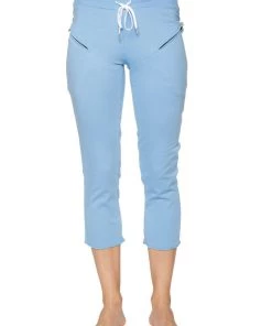 4-rth Women's 4/5 Length Zipper Pocket Capri Yoga Pant (Sky Blue)