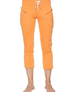 4-rth Women's 4/5 Length Zipper Pocket Capri Yoga Pant (Sun Orange)