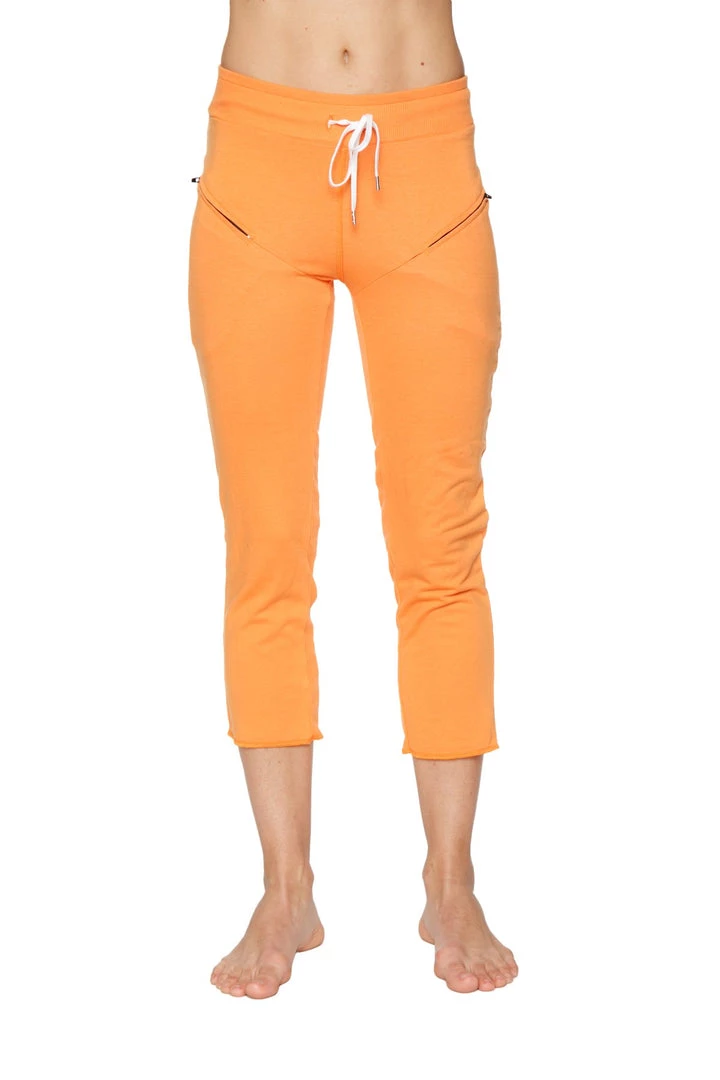 4-rth Women's 4/5 Length Zipper Pocket Capri Yoga Pant (Sun Orange)