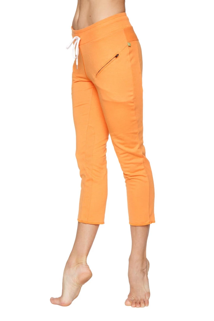 4-rth Women's 4/5 Length Zipper Pocket Capri Yoga Pant (Sun Orange)