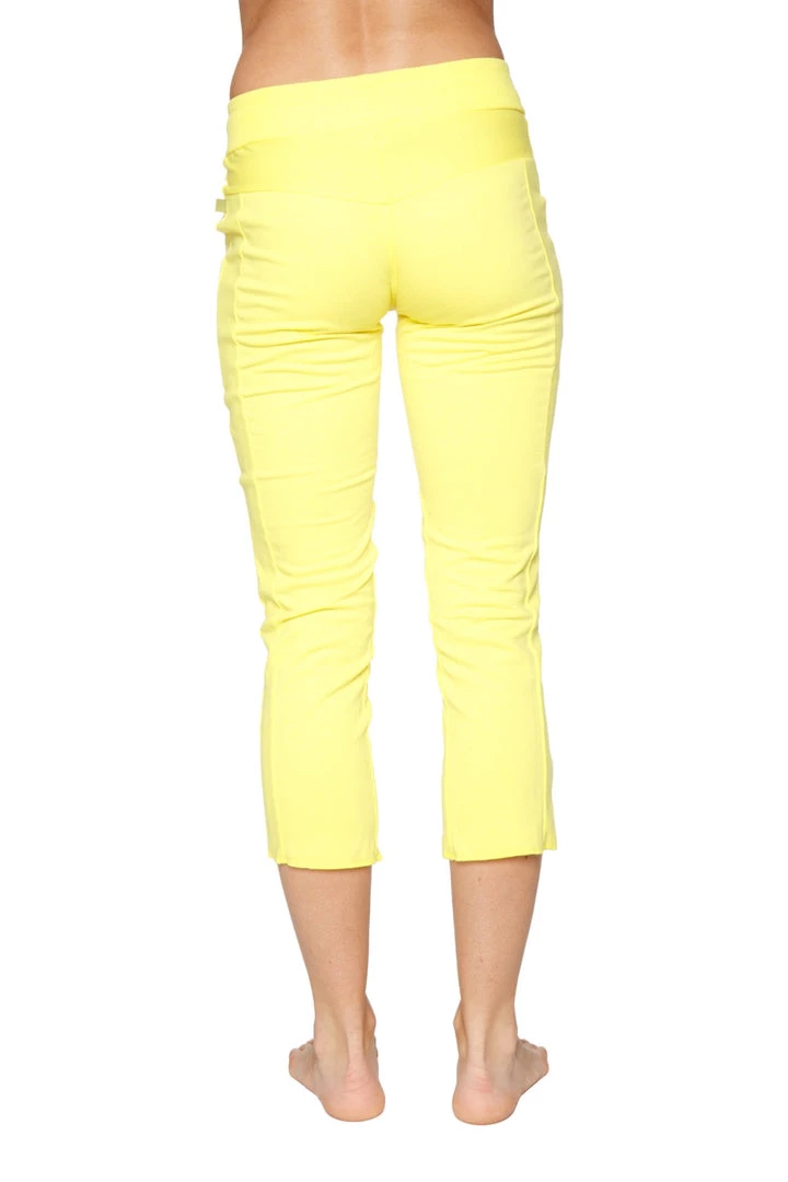 4-rth Women's 4/5 Length Zipper Pocket Capri Yoga Pant (Tropic Yellow)