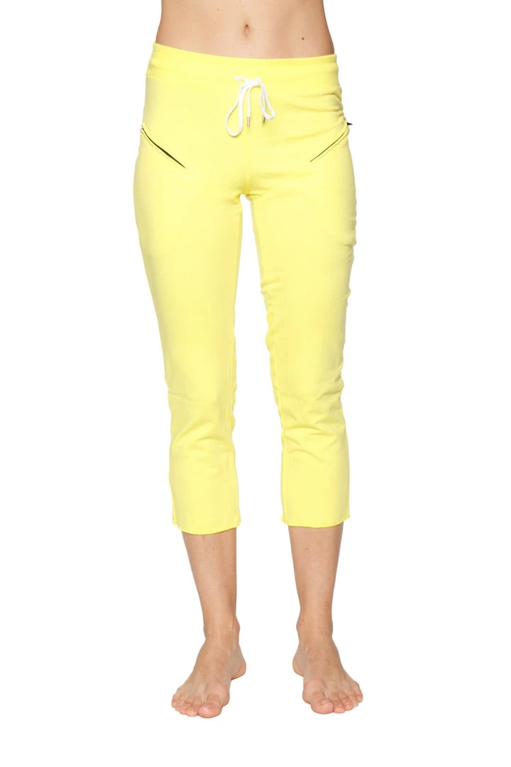 4-rth Women's 4/5 Length Zipper Pocket Capri Yoga Pant (Tropic Yellow)