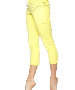 4-rth Women's 4/5 Length Zipper Pocket Capri Yoga Pant (Tropic Yellow)