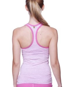 4-rth Tanks Women's All-American Racerback Tank Top (Pink&Grey Stripe W/ Berry Piping)