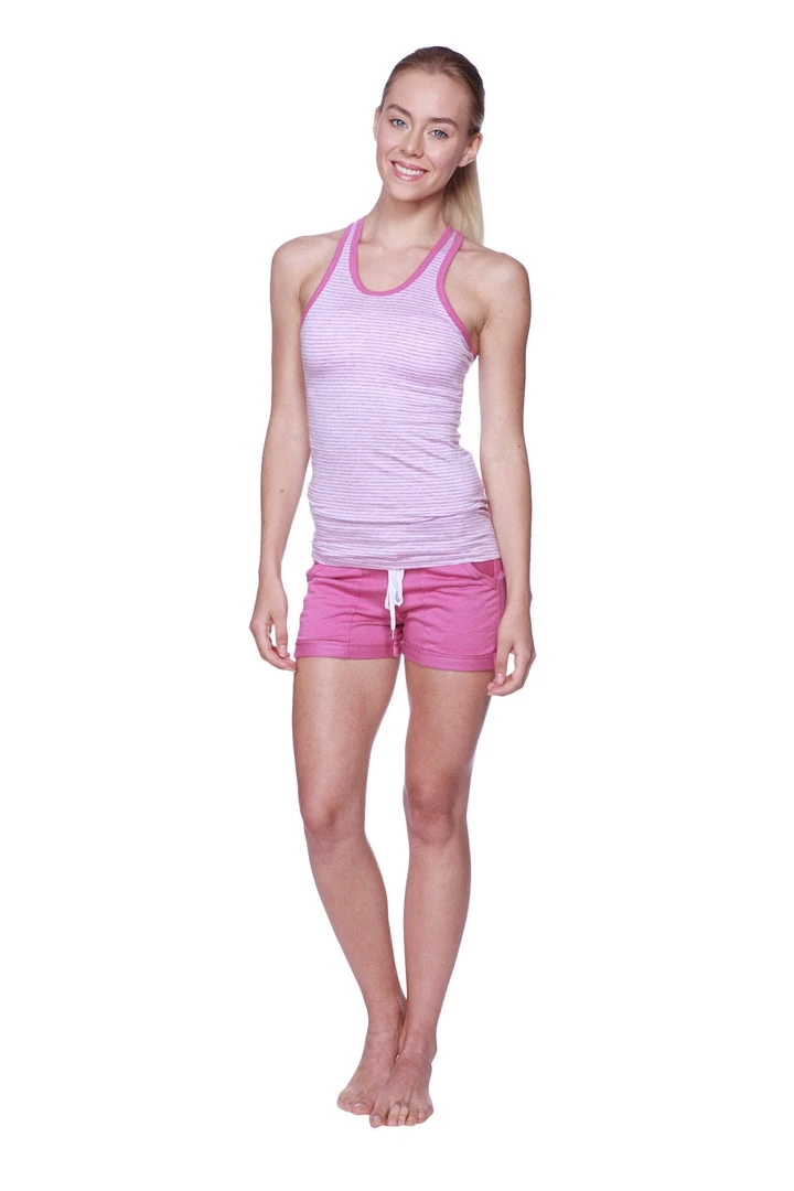 4-rth Tanks Women's All-American Racerback Tank Top (Pink&Grey Stripe W/ Berry Piping)