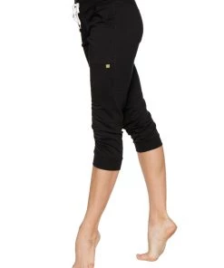 4-rth Women's Cuffed Jogger Yoga Pant (Solid Black)