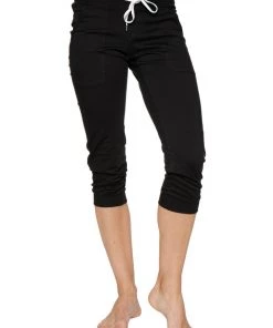 4-rth Women's Cuffed Jogger Yoga Pant (Solid Black)