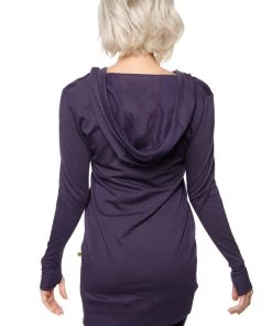 4-rth Women's Long Body Hoodie Top (Eggplant/Purple) Hoodie Tops