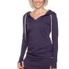 4-rth Women's Long Body Hoodie Top (Eggplant/Purple) Hoodie Tops