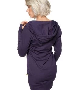 4-rth Women's Long Body Hoodie Top (Eggplant/Purple) Hoodie Tops