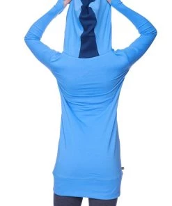 4-rth Women's Long Body Hoodie Top (Ice Blue W/Royal Blue)