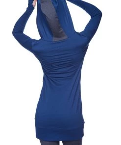 4-rth Hoodie Tops Women's Long Body Hoodie Top (Royal Blue W/Charcoal)