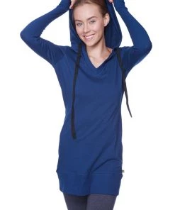 4-rth Hoodie Tops Women's Long Body Hoodie Top (Royal Blue W/Charcoal)