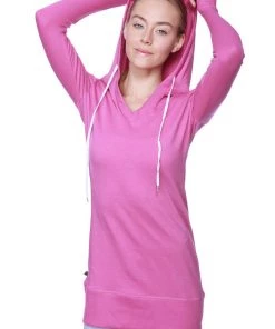 4-rth Hoodie Tops Women's Long Body Hoodie Top (Solid Berry)