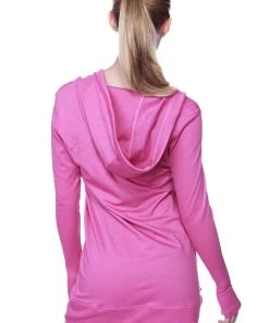 4-rth Hoodie Tops Women's Long Body Hoodie Top (Solid Berry)