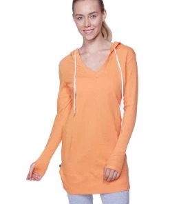 4-rth Women's Long Body Hoodie Top (Solid Sun Orange) Hoodie Tops