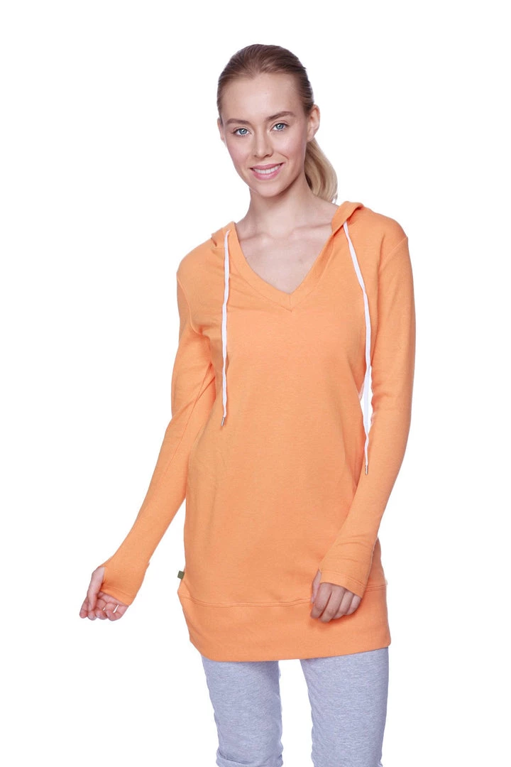 4-rth Women's Long Body Hoodie Top (Solid Sun Orange) Hoodie Tops
