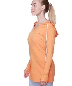 4-rth Women's Long Body Hoodie Top (Solid Sun Orange) Hoodie Tops