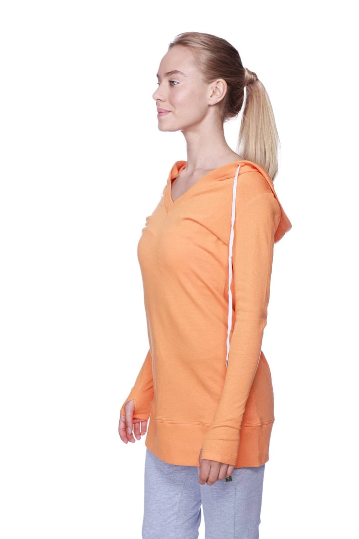 4-rth Women's Long Body Hoodie Top (Solid Sun Orange) Hoodie Tops