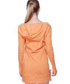 4-rth Women's Long Body Hoodie Top (Solid Sun Orange) Hoodie Tops